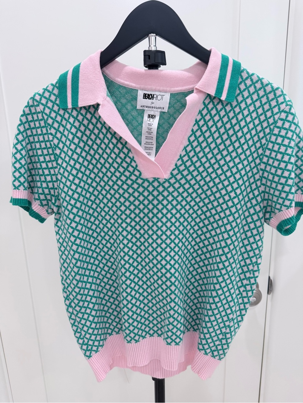Women’s Green & Pink Knit Polo Top